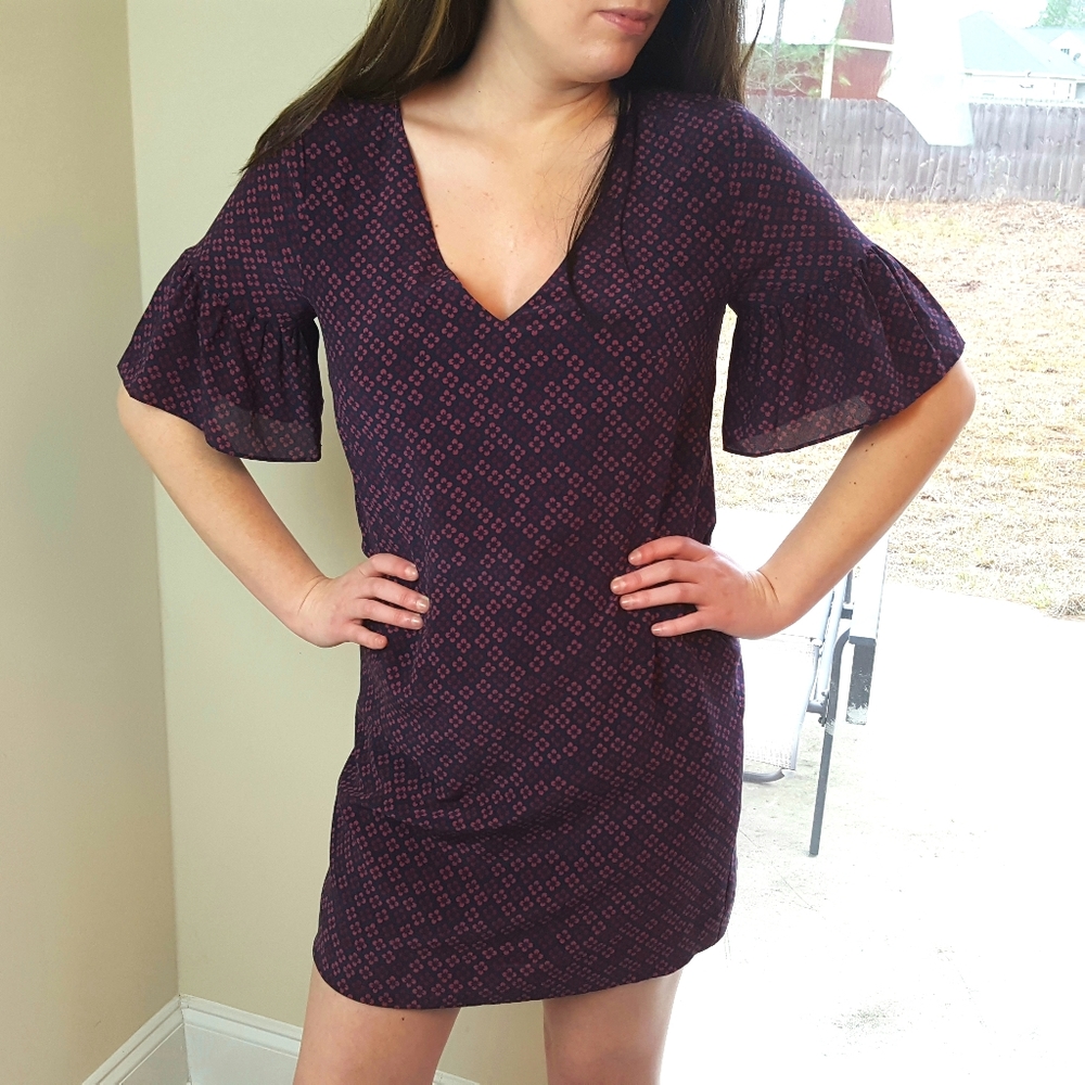 Madewell Painted Clover Silk Bell Sleeve Dress